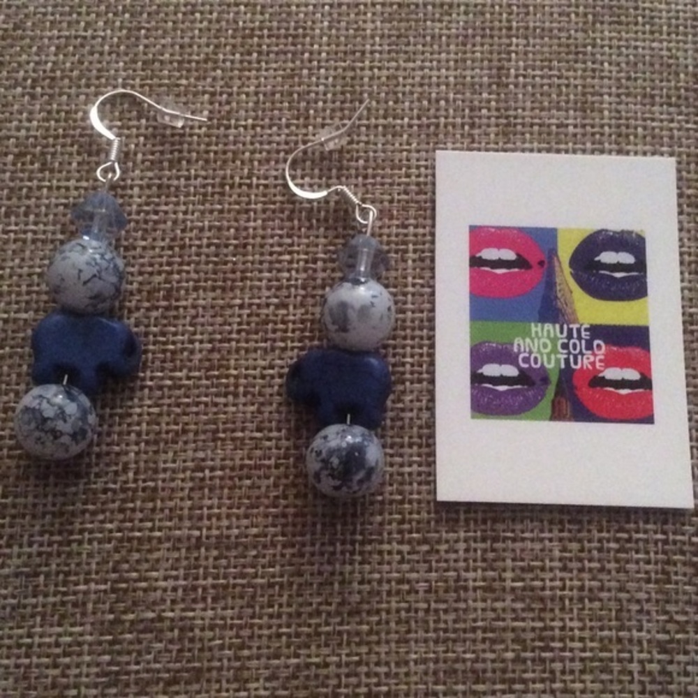 Handmade Blue Elephant Howlite Earrings